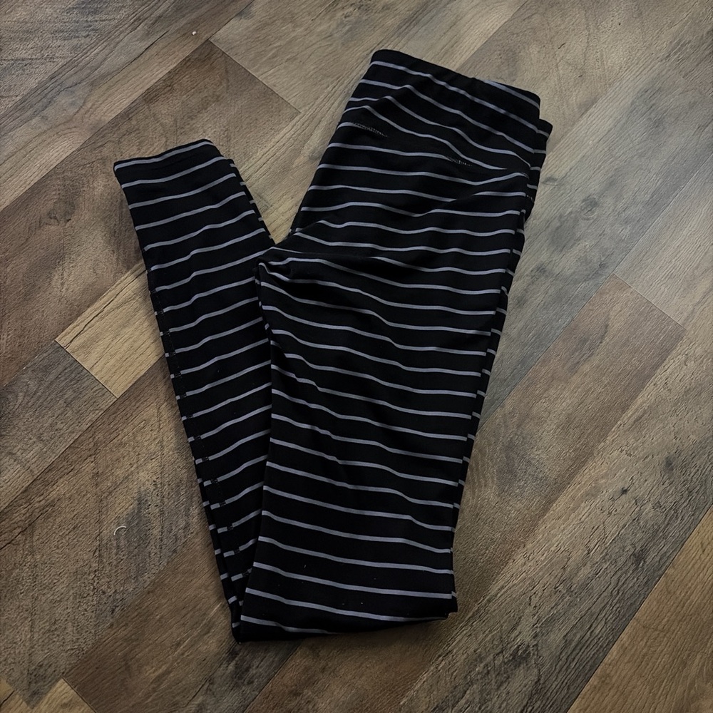 Athleta Black Leggings with Gray Stripes